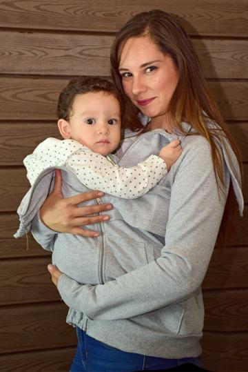 Sudadera de Maternidad, Porteo y Lactancia Gris (Para usarse con sistema de porteo)